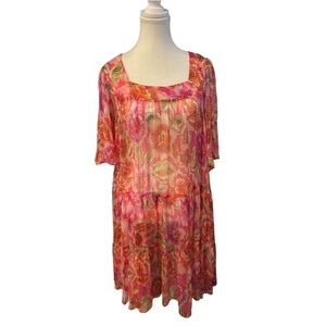 Johnny Was Mari Floral Tiered 100% Silk Mini Dress. Size S (slip not included)
